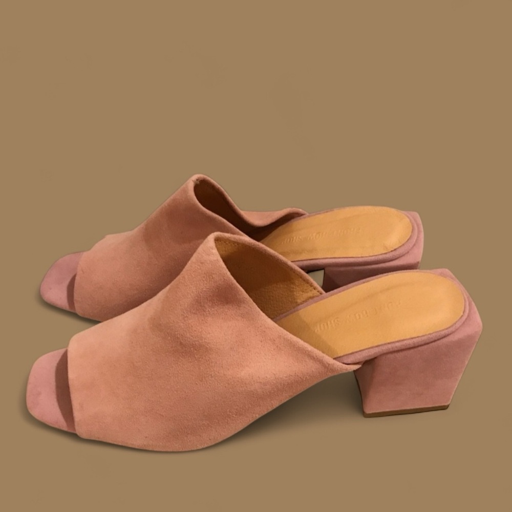 NWOT Pink Suede Mules by Front Row Shop
